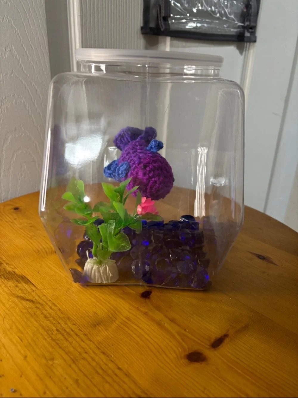Purple Crochet Betta Fish Tank Decoration - Handmade Purple/Blue Accent